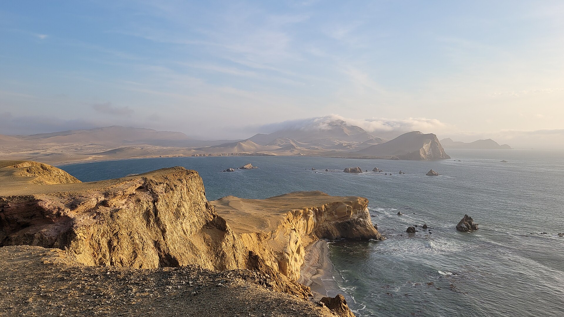 Desert cliffs meeting the Pacific Ocean at Paracas National Reserve