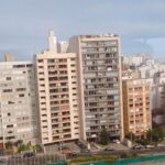 Coastal avenue and cliffs in Miraflores, Lima, with ocean view and city buildings